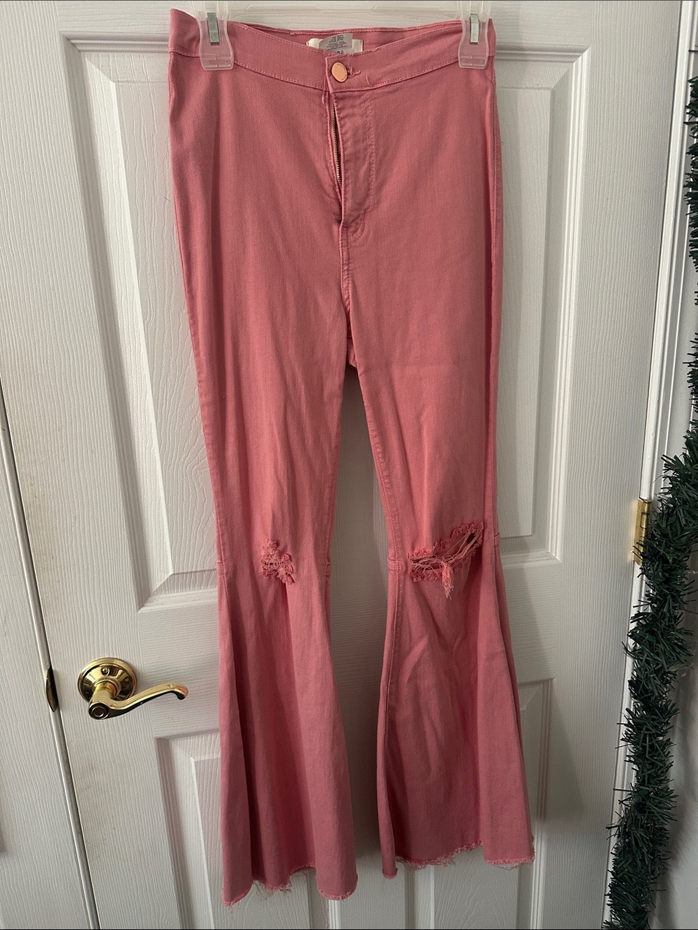 Vibrant Rose Pink Distressed Flare Pants